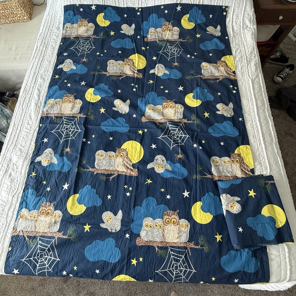 2 Ikea Curtain Panels Vandring Uggla‎ Owls At Night 47x77" Kids Window Covering